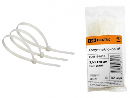 TDM ELECTRIC SQ0515-0118 Хомут 3,6х120мм нейлон (белый) (100шт) TDM